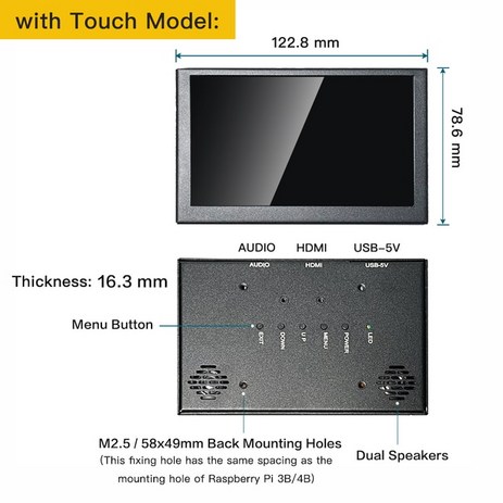 작은모니터IPS 휴대용 5 인치 터치 스크린 미니 포인트 정전식 LCD 패널 800x480 풀 HD HDMI 모니터 PC 디, 02 Touch Monitor, 1개-추천-상품