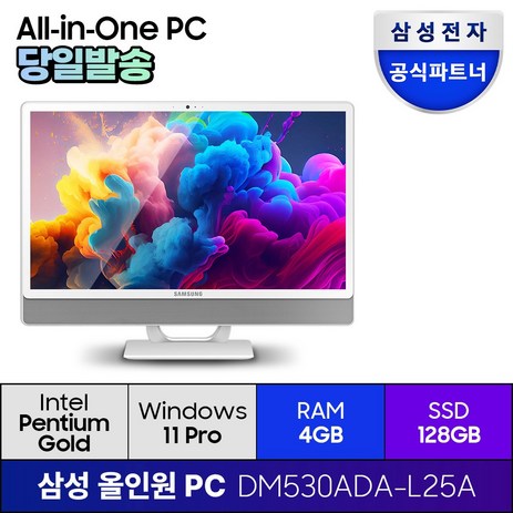 삼성전자 올인원 일체형 PC 프로스트 화이트 DM530ADA-L25A (펜티엄골드 7505 60.5cm WIN11 Pro) 기업용 사무용 학습용, 128GB-추천-상품