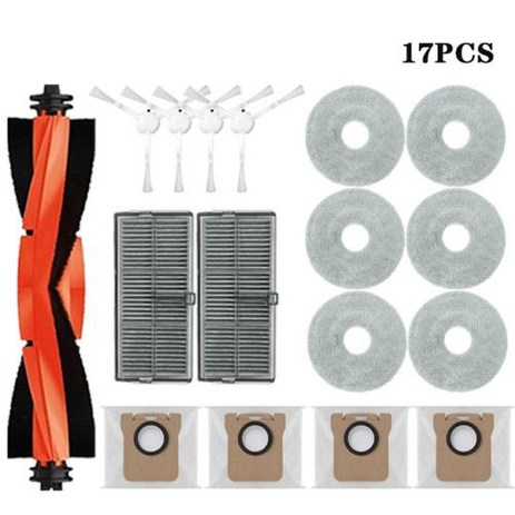 호환 샤오미 Mijia M30S D103CN 로봇 진공 예비 부품 소모품 메인 사이드 브러시 헤파 필터 천 먼지 봉투, 12 17PCS, 17개-추천-상품