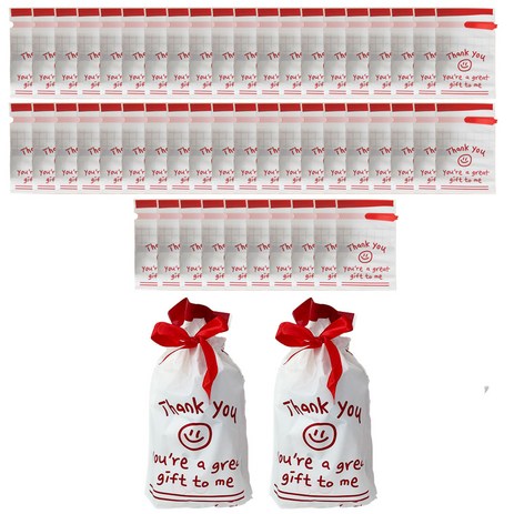 쿠이시 간식 포장 봉투 선물 주머니 리본 기프트백, 50장, 땡큐 레드(대형)-추천-상품