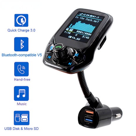 FM 송신기 Bluetooth 호환 V5.0 자동차 AUX USB MP3 플레이어 무선 핸즈프리 자동차 키트 QC3.0 빠른 충전기 3 USB 포트, 1pc-추천-상품