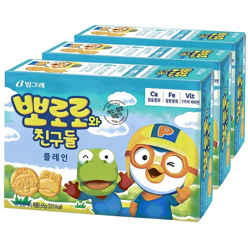 독도아기과자 - 빙그레 뽀로로와친구들 플레인 크래커, 65g, 3개