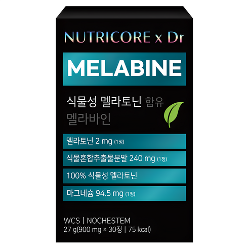 멜라바인 - 뉴트리코어 식물성 멜라토닌 함유 멜라바인, 30정, 900mg, 1개