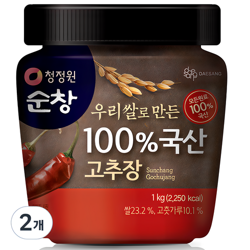 청정원고추장 - 청정원순창 우리쌀로 만든 100% 국산 고추장, 1kg, 2개