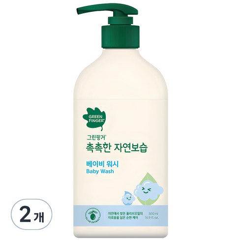 아기바디워시 - 그린핑거 촉촉한 자연보습 베이비 워시, 500ml, 2개