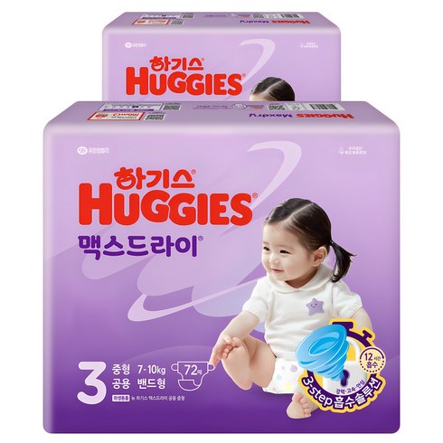 하기스3단계밴드 - 하기스 2024 맥스드라이 밴드형 기저귀 남여공용 중형 7~10kg, 3단계, 144매