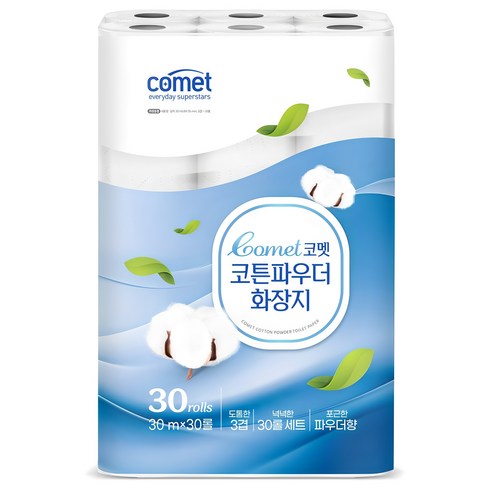 휴지30롤 - 코멧 코튼 파우더 도톰한 3겹 화장지 30m, 30개입, 1개