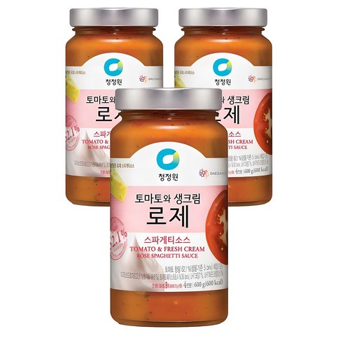 로제파스타소스 - 청정원 토마토와 생크림 로제 스파게티소스, 600g, 3개