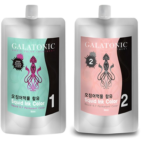 대용량염색약 - 갈라토닉 스퀴드 잉크 칼라 1제 500ml + 2제 500ml 염색제, 2N검정색, 1세트