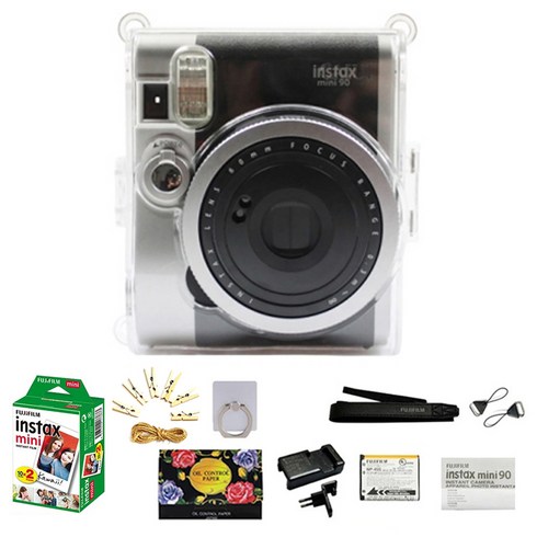 인스탁스 미니 90 즉석카메라 + 폴라케이스 세트, 1세트, 인스탁스 미니 90 블랙 카메라 + 기본 구성품 + 미니필름 20p + 폴라케이스 + 포토라인 + 스마트링 랜덤발송 + 기름종이 25p 랜덤발송