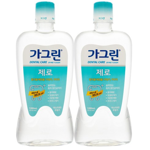 가그린 제로 구강청결제, 1200ml, 2개