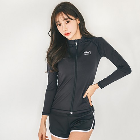 펀한커플 여성용 무지 집업 래쉬가드 상의 + 하의 세트 BE4114