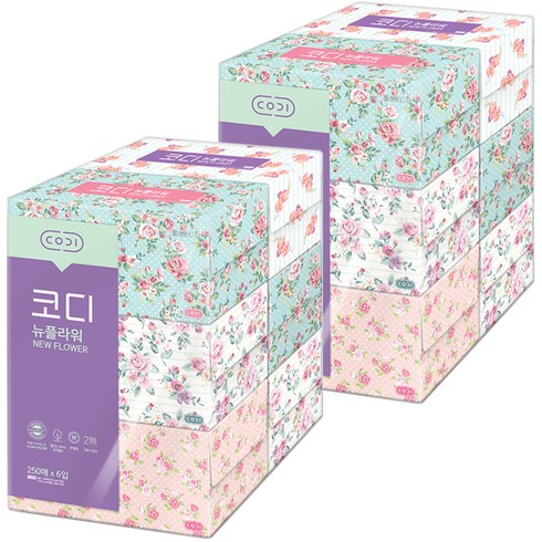 코디 뉴플라워 천연펄프 미용티슈 250매, 12개