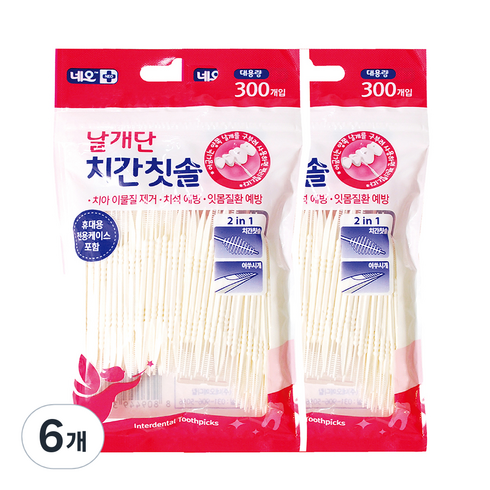 네오 메디칼 날개단 치간칫솔, 300개입, 6개