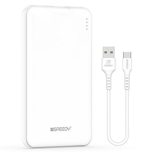 SPEEDY 슬림핏 보조배터리 5000mAh + C타입 케이블, SPE-PBCP50, WHITE