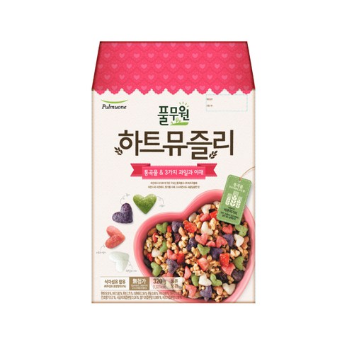 아기시리얼 - 풀무원 하트뮤즐리 통곡물 앤 3가지 과일과 야채 시리얼, 320g, 1개