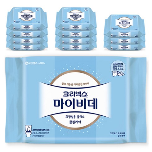 화장실물티슈 - 마이비데 클린케어 화장실용 비데티슈 휴대형, 46매, 12개