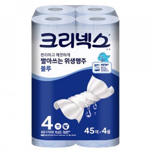 크리넥스 빨아쓰는 위생행주 블루 45매, 4개