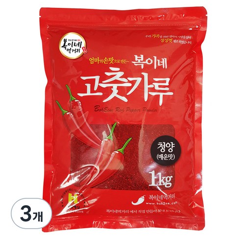 청양고춧가루 - 복이네먹거리 청양 고춧가루 김치용, 3개, 1kg