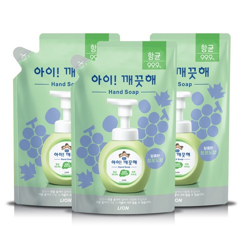 아이깨끗해 항균 거품 핸드 솝 청포도 리필, 450ml, 3개