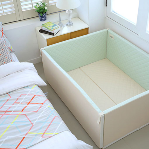 맘마키즈폴더 퀼팅 범퍼 침대, 민트 + 크림
