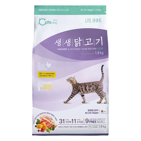 캐츠랑 전연령 고양이 생생 라이트 건식사료, 닭, 1.8kg, 1개