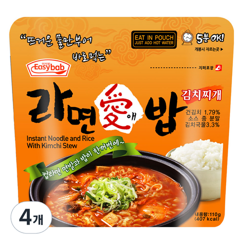 이지밥 라면애밥 김치찌개, 110g, 4개