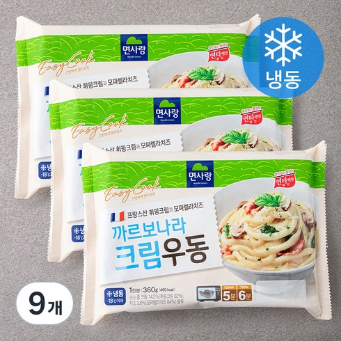 크림우동 - 면사랑 까르보나라 크림우동 (냉동), 360g, 9개