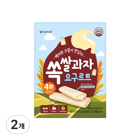 아이배냇 유아용 쏙쌀과자 40g, 2개, 요구르트맛