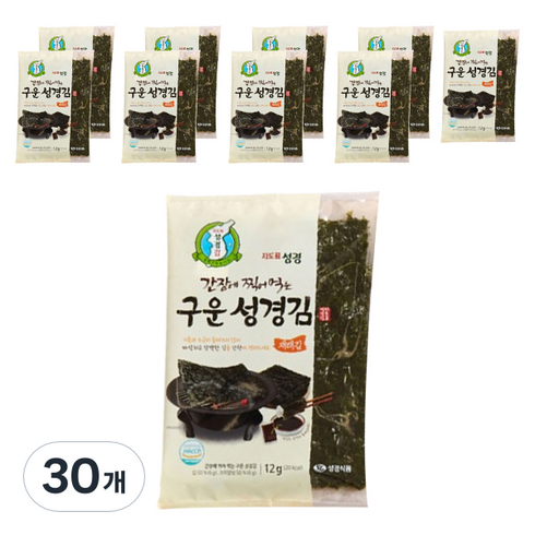 새싹귀리 간장김 96봉 - 지도표성경 간장에 찍어 먹는 구운김, 12g, 30개
