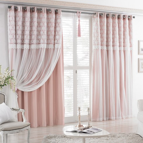지나송 로망 아일렛 봉포함 이중 암막커튼 세트, 핑크