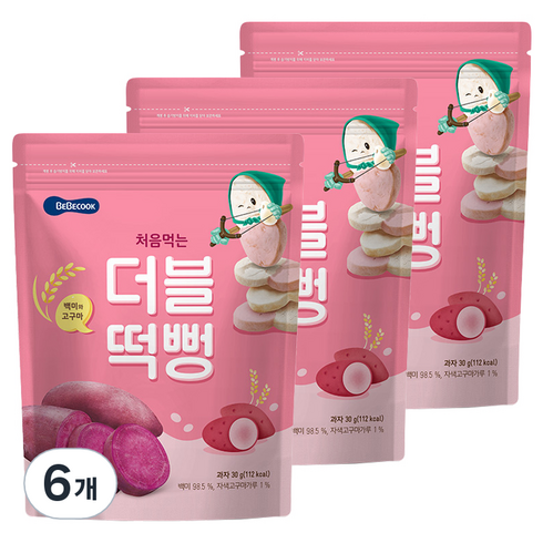 베베쿡 처음먹는 더블떡뻥, 백미 + 고구마 혼합맛, 30g, 6개