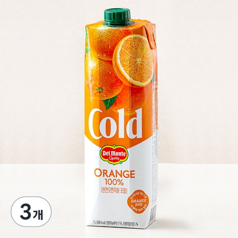 델몬트 cold 100% 오렌지주스, 1L, 3개