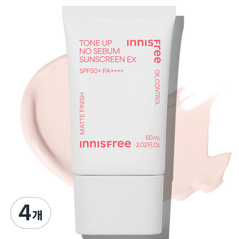 이니스프리 톤업 노세범 선스크린 EX SPF50+ PA++++, 4개, 60ml