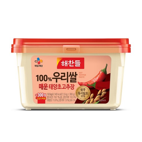 해찬들 100% 우리쌀 매운 태양초 고추장, 1.8kg, 1개