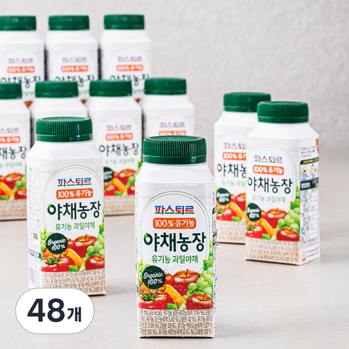 파스퇴르 유기가공식품인증 야채농장 과일야채, 190ml, 48개