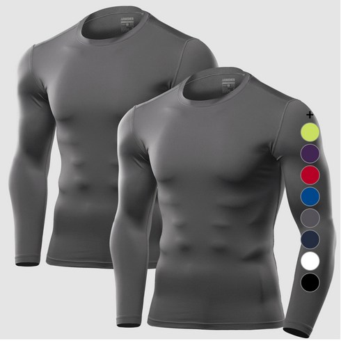 아르메데스 남성용 긴팔 무지 요가 등산 라이딩 트래킹 베이스레이어 언더레이어 상의 1+1 총 2매 AR-52