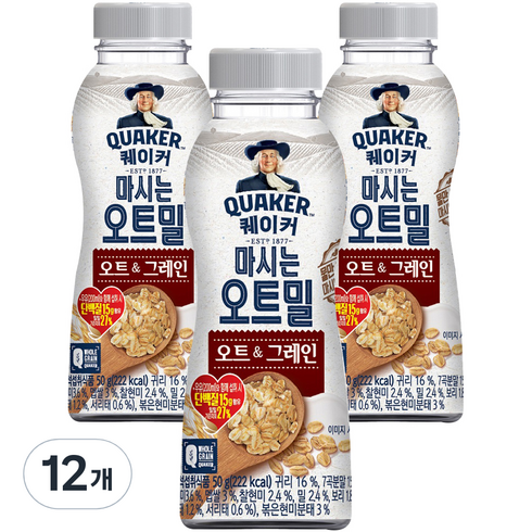 퀘이커 마시는 오트밀 오트&그레인, 50g, 12개