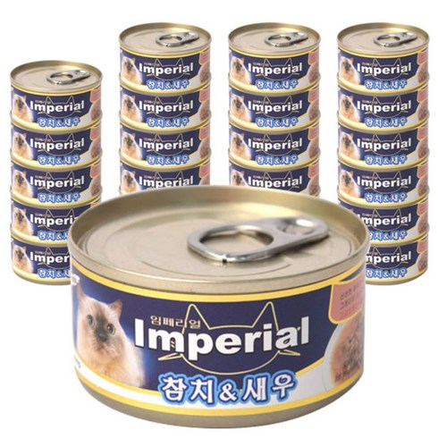 왈왈 임페리얼 고양이 간식캔 80g, 참치 + 새우 혼합맛, 24개입