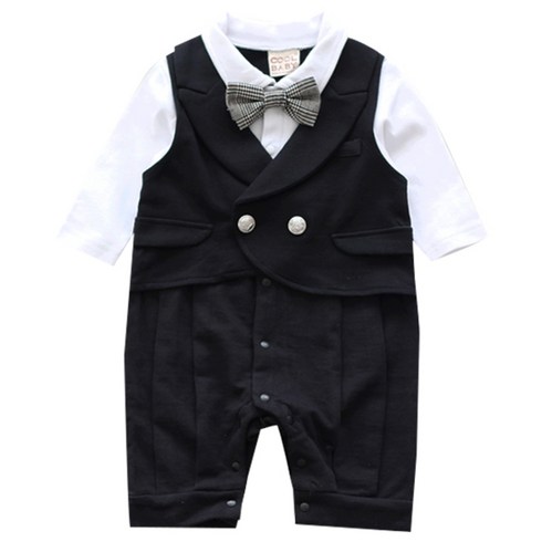 베이비맥스 남아용 워싱턴 체크보타이 돌 백일 아기정장 긴팔 롬퍼 1333