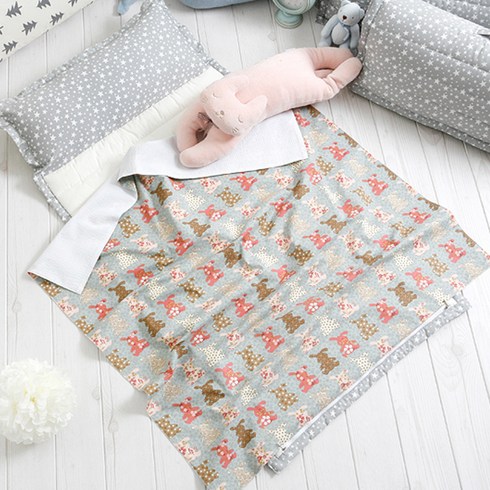 코니아일랜드 에코프리미엄 여름용 어린이집 낮잠이불세트 메밀 베개솜포함, 빈티지레빗(블루)