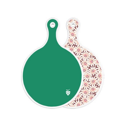 로엠디자인 양면 원형 서빙 도마 그린, 자색플라워패턴, 1개