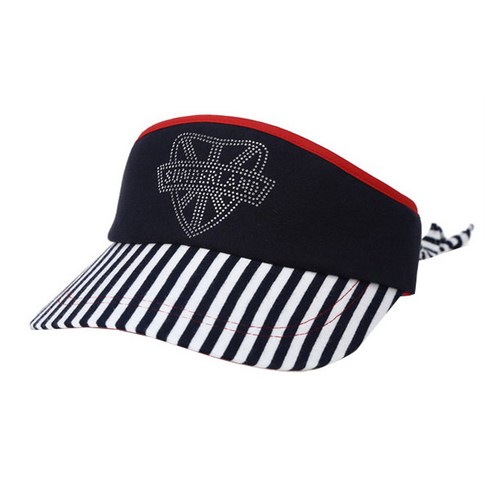 선덜랜드 여성용 핫피스 로고 스트라이프 썬캡, 네이비