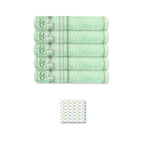 송월타월 아날도바시니 러블리40 수건 연두 5p + 리틀쥬 가제 손수건, 혼합색상, 1세트