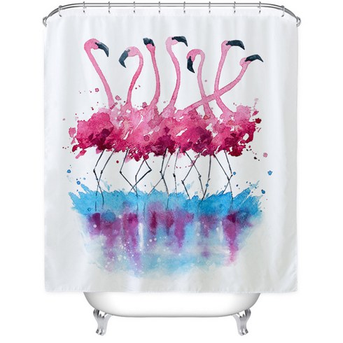 리빙조이 플라밍고 패턴 샤워커튼 SK012 200 x 180 cm, 1개