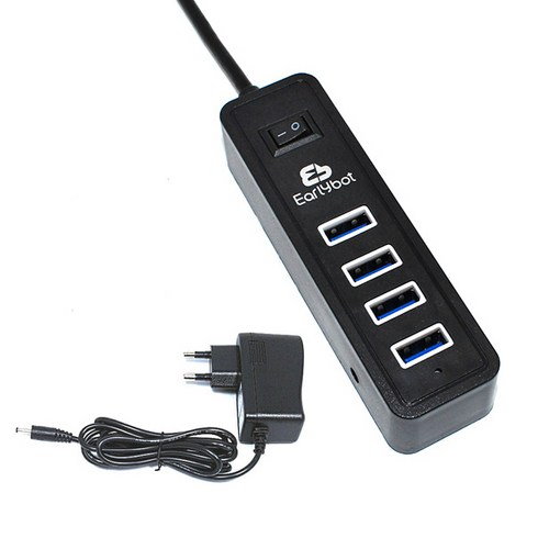 usb허브유전원 - 얼리봇 유전원 4포트 USB 3.0 허브 + 일체형 케이블 아답터 LHV-300, 블랙