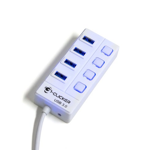 지클릭커 4포트 USB 3.0 허브 Type-C PLUS POWER GHUB-S4, 화이트