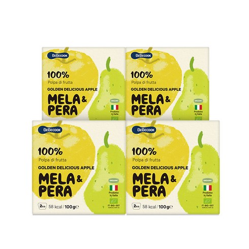 베베쿡 유기농 멜라퓨레 100g x 2p, 사과 + 배 혼합맛, 4개, 200g