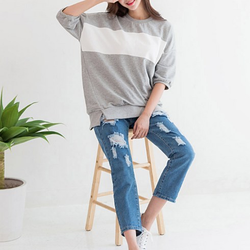 토마토팩토리 여성용 디스트로이드 반배기 청바지 6902