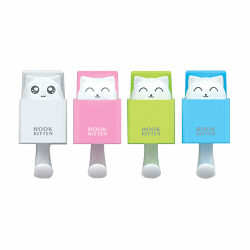 씨티라이프 다용도 벽부착걸이 빼꼼냥이 훅 4개입, 색상랜덤, 1세트